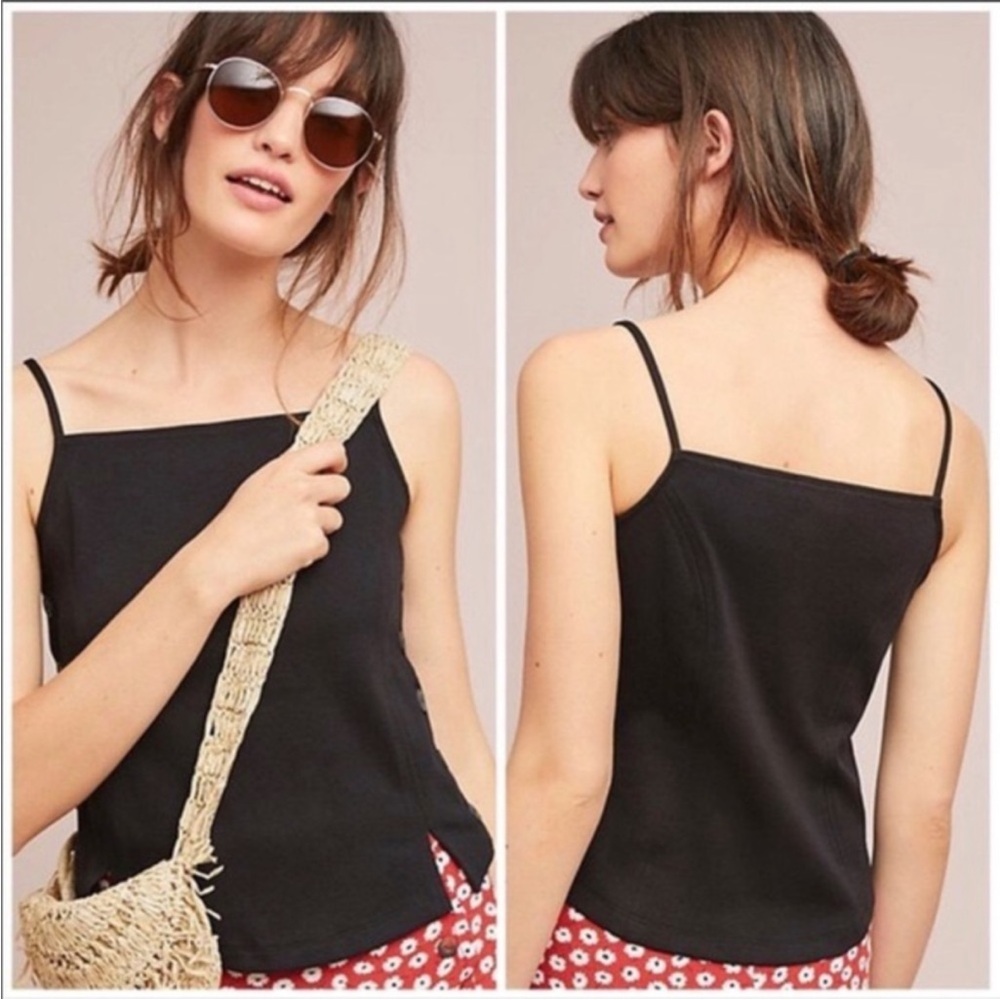 Meadow Rue By Anthropologie Button Black Tank Top Size Small